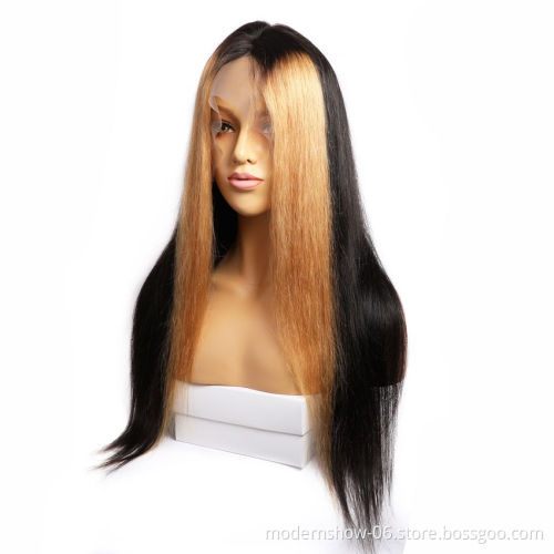 Modern Show Highlighted Human Hair Lace Wigs Hot Selling 1B/27 Blonde European Hair Wig With Pre Plucked